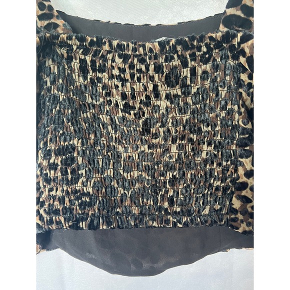 Rachel Zoe Leopard Print Velvet Burnout NWT Smocked Crop Tank Top Small - Picture 5 of 7